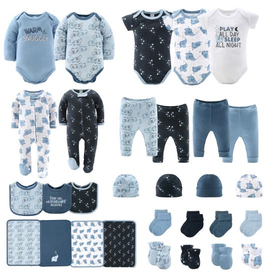 Picture of The Peanutshell Baby Layette Gift Set for Boys - 30 Piece New Born Boy Gift Set, Baby Clothes & Newborn Essentials Must Haves - Newborn Baby Clothes 0-3 Months - Elephant Blue
