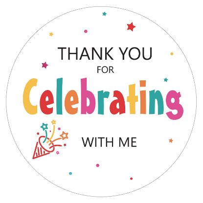 Picture of joycraft 60Pcs Thank You for Celebrating with Me Stickers, 2In White Thank You Gift Stickers, Round Self-Adhesive Gift Labels for Package, Bags, Envelope Seals, Party Favor