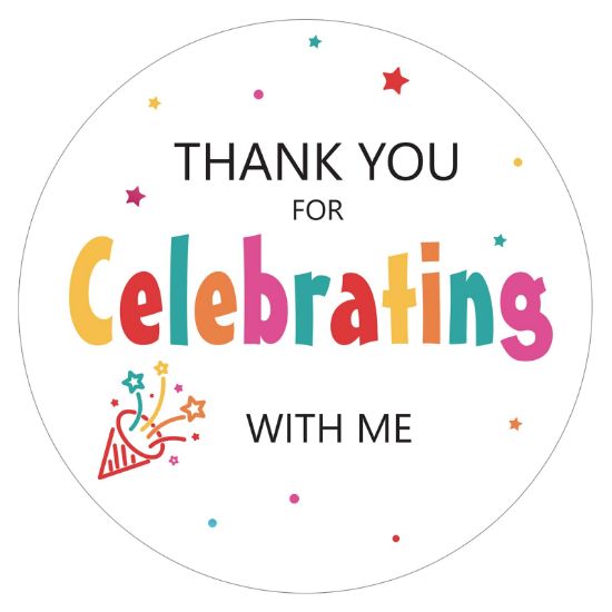 Picture of joycraft 60Pcs Thank You for Celebrating with Me Stickers, 2In White Thank You Gift Stickers, Round Self-Adhesive Gift Labels for Package, Bags, Envelope Seals, Party Favor