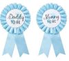 Picture of CoolerthingsDG, Daddy to be & Mom to be Tinplate Badge Pin, Baby Shower Button New Dad Gifts Gender Reveals Party Baby Boy Blue Rosette Button Baby Celebration (Sky Blue)