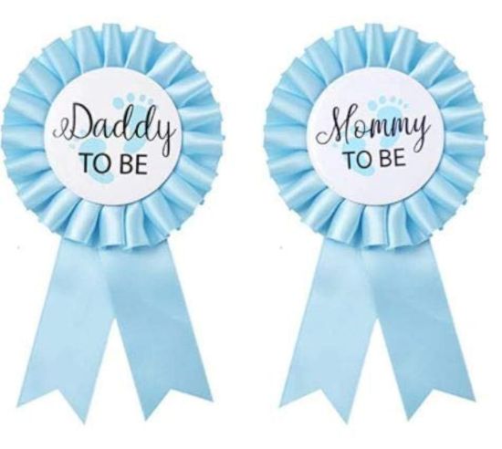 Picture of CoolerthingsDG, Daddy to be & Mom to be Tinplate Badge Pin, Baby Shower Button New Dad Gifts Gender Reveals Party Baby Boy Blue Rosette Button Baby Celebration (Sky Blue)