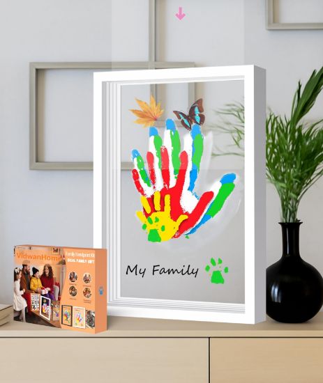 Picture of Family Handprint & Hand Casting Kit - DIY Craft Keepsake with Wooden Frame, Non-Toxic Paints, Baby Footprin Kit - Perfect Gifts for Grandparents, New Parents & Families (White, 4 Transparent Sheets)