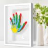Picture of Omrhvi Family Handprint Kit, Hand Prints Keepsake Frame, DIY Craft Gift for New Parents & Mom & Baby, Grandparents, Mother's Day, Father's Day, Adoption Day, Anniversary, 6 Non -Toxic Paints (White)