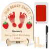 Picture of R HORSE Baby's 3D Berry First Birthday Footprint or Handprint Art Sign, Our Berry Sweet DIY Wooden Hanging Decoration, Newborn Keepsake Craft Gift for Unisex Baby First Birthday Baby Shower Photo Prop
