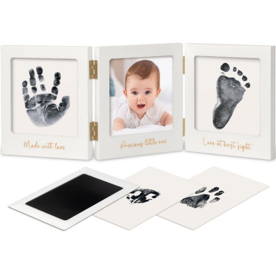 Picture of Inkless Baby Handprint and Footprint Kit for Newborn - Baby Footprint Kit,Newborn Keepsake Nursery Picture Frame,Dog Paw Print Maker,Personalized Gifts for New Mom,Showers & Registry(White/Gold)
