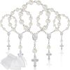Picture of Jadive 30 Pieces Mini Rosaries Baptism Rosary Beads Finger Baptism Rosaries Bulk with Organza Bags for First Communion Christening Weddings Party Favors(Silver)