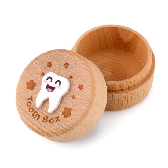 Picture of 3D Carved Fairy Box, Wood Tooth Storage Box for Lost Teeth Container Cute Tooth Holder for Boys Girls Kids Birthday (Boys)