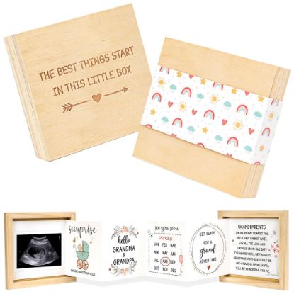 Picture of Blinking Stars Pregnancy Announcement for Grandparents, Baby Announcement Ideas- Baby Sonogram Picture Keepsake Wooden Box- Pregnancy Reveal To Parents, First Time Grandparents Surprise Gifts