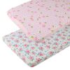 Picture of Onacosht Pack n Play Playard Fitted Sheets 2 Pack Set for Baby Girl Soft Stretchy Jersey Knit Portable Mini Crib Mattress Cover, Pink Floral