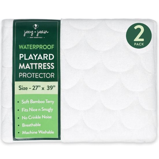 Picture of Joey + Joan Waterproof Pack and Play Mattress Pad Protector Cover - Compatible with Graco Pack n Play - 2 Pack Quilted Playard Sheets of Viscose Made from Bamboo - 27" x 39"