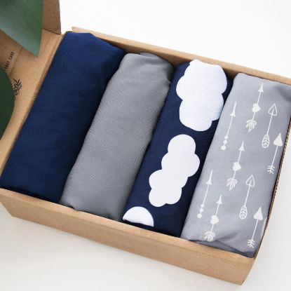 Picture of 4 Pack Pack and Play Fitted Sheets Fits Graco Pack n Play Playard, Pamo Babe, Zodiak, Baby Trend Portable Playard and Other 27 x 39 Playpen Mattress, Ultra Soft and Skin-Friendly, Navy Cloud