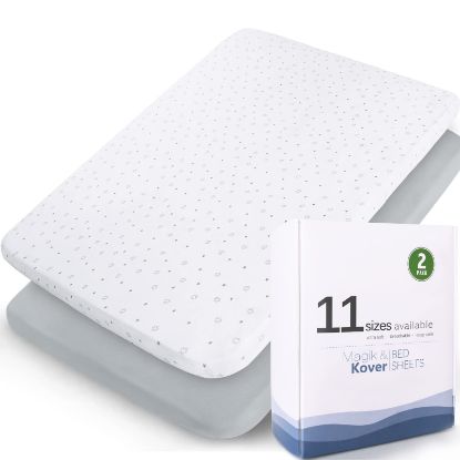 Picture of Pack and Play Sheets Fitted- Fit for Pamo Babe, Baby Trend, Graco, ADOVEL, Dream On Me and Other 25" x 36" Playard Mattress Cover, Ultra Soft & Stretchy Playpen Sheets, Grey & White Star, 2 Pack