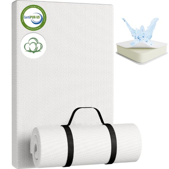 Picture of YENING Organic Cotton Pack and Play Mattress Pad Breathable 38x26 Waterproof Baby Mattress for Pack N Play Matress Topper Waterproof with Strap White
