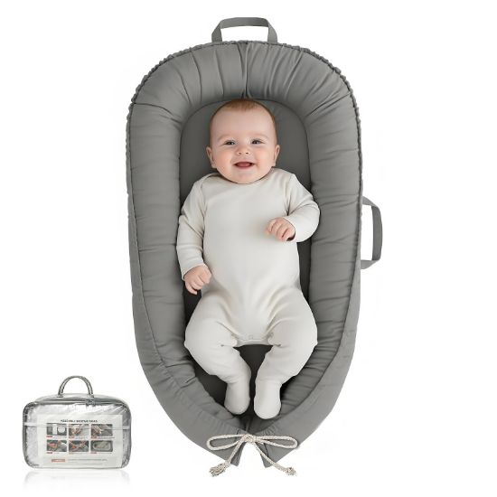 Picture of Baby Lounger - Infant Lounger for Newborn 0-24 Months, Pure Cotton Breathable Baby Nest Lounger, Newborn Essentials for Baby Boys & Girls, Portable Baby Lounger for Home and Travel