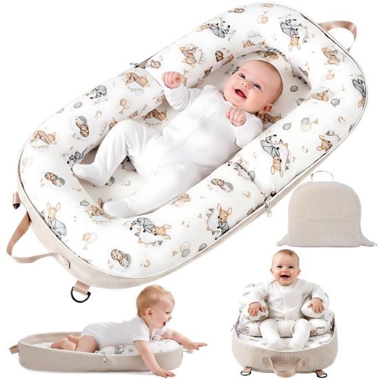 Picture of Preciozonal Baby Lounger-Infant Lounger for Newborn 0-24 Months, Portable Baby Nest for Home and Travel, 3 in 1 Newborn Lounger with Pure Cotton Cover, Breathable & Soft Infant Nest for Boys & Girls