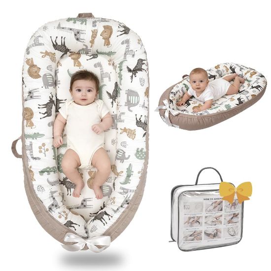 Picture of Bubbyhuts Baby Lounger-Breathable and Soft Organic Cotton, Portable Infant Lounger with Removable Lounger Cover, Floor Lounger for Newborn - Animal