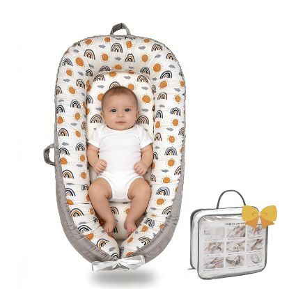 Picture of Baby Lounger-Breathable and Soft Organic Cotton, Portable Infant Lounger with Removable Lounger Cover, Floor Lounger for Newborn - Ao Rainbow