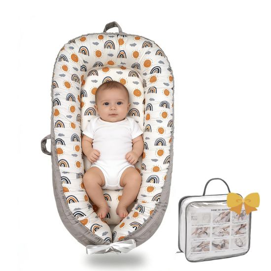 Picture of Baby Lounger-Breathable and Soft Organic Cotton, Portable Infant Lounger with Removable Lounger Cover, Floor Lounger for Newborn - Ao Rainbow