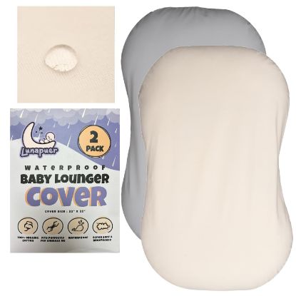 Picture of Waterproof Baby Lounger Cover - 2-Ply Organic Cotton Slipcovers Keep Your Lounger Clean & Your Baby Comfy - Machine Washable - (Lounger Not Included) - 2-Pack Includes Gray & Off-White