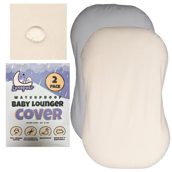 Picture of Waterproof Baby Lounger Cover - 2-Ply Organic Cotton Slipcovers Keep Your Lounger Clean & Your Baby Comfy - Machine Washable - (Lounger Not Included) - 2-Pack Includes Gray & Off-White