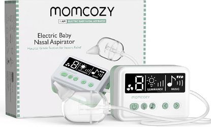 Picture of Momcozy Nasal Aspirator for Baby, 70 KPa Strong Suction & 9 Suction Levels Nose Sucker, Electric Nose Cleaner for Toddler & Newborn, Soothe Light & Lullabies, BPA Free Silicone Tips