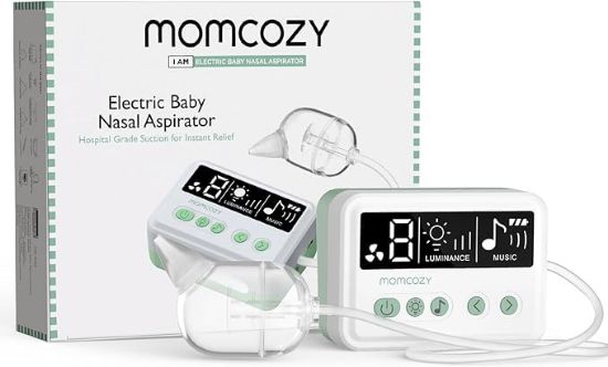 Picture of Momcozy Nasal Aspirator for Baby, 70 KPa Strong Suction & 9 Suction Levels Nose Sucker, Electric Nose Cleaner for Toddler & Newborn, Soothe Light & Lullabies, BPA Free Silicone Tips