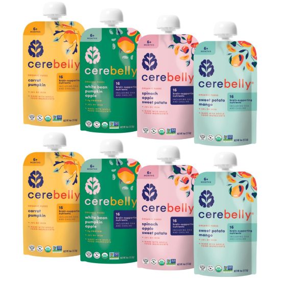Picture of Cerebelly Organic Baby Food Pouches Variety Pack, Veggie & Fruit Purees, 16 Nutrients, No Added Sugar, Fiber & Non-GMO, 4oz, 8 Pack