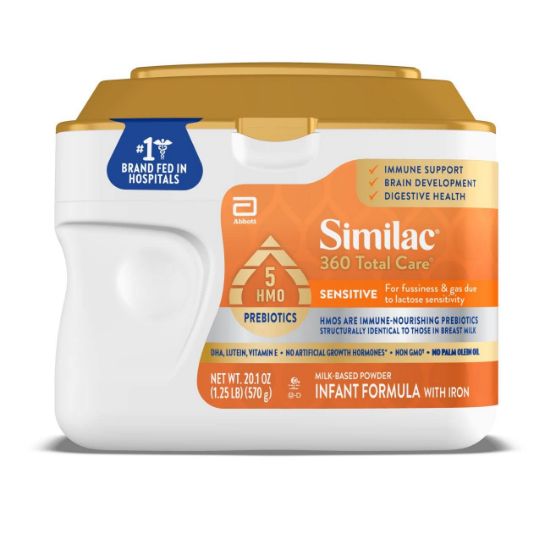 Picture of Similac 360 Total Care Sensitive Infant Formula for Fussiness & Gas Due to Lactose Sensitivity, Has 5 HMO Prebiotics, Baby Formula Powder, 20.1-oz Tub