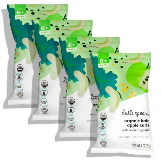Picture of Little Spoon Kale Apple Meltable Baby Puffs, Organic Corn Quinoa Sorghum, No Rice, No Added Sugar Snacks, Encourages Self-Feeding, 1 Oz Bag, 4 Pack