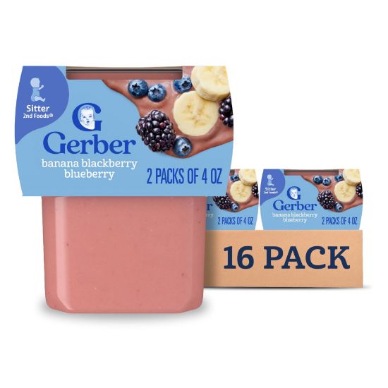 Picture of Gerber Stage 2 Baby Food, Banana Blackberry Blueberry Puree Tubs, No Artificial Colors or Flavors, Baby Puree, 16-Pack