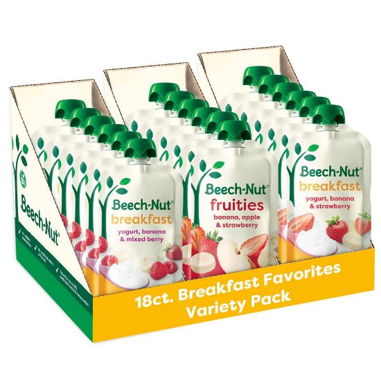 Picture of Beech-Nut Toddler Food Breakfast Pouches Variety Pack, NEW Breakfast Favorites Fruit & Yogurt Purees Variety Pack, 3.5 oz (18 Pack)