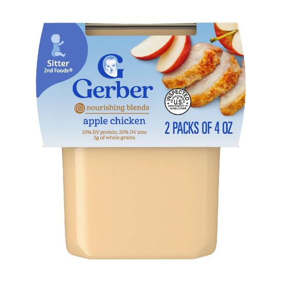 Picture of Gerber Stage 2 Baby Food, Apple Chicken, 4 oz Tub (16 Pack)