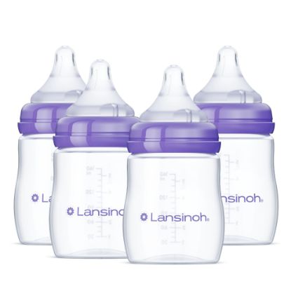 Picture of Lansinoh Anti-Colic Baby Bottles, BPA-Free Plastic, 5 Ounces, 4 Count, Slow Flow Nipples (Size S), Breastfeeding Bottle with NaturalWave Design