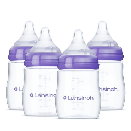 Picture of Lansinoh Anti-Colic Baby Bottles, BPA-Free Plastic, 5 Ounces, 4 Count, Slow Flow Nipples (Size S), Breastfeeding Bottle with NaturalWave Design