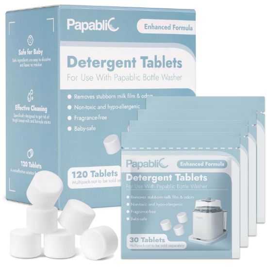 Picture of Papablic 120Pcs Official Detergent Soap Tablets for Baby Brezza,GROWNSY,Momcozy Bottle Washer Pro, Effective Cleaning with Safe Highly Concentrated Formula