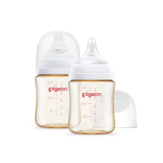 Picture of Pigeon PPSU Nursing Baby Bottle Wide Neck, Anti-Colic, Streamlined Body, Natural Feel, Easy to Clean, 5 Oz (Pack of 2), Includes 2pcs SS Nipples (0m+)