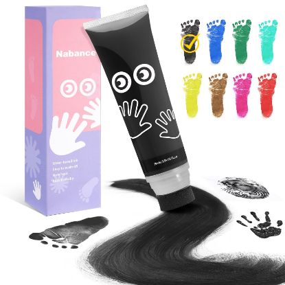 Picture of Nabance 2.54 fl oz Black Baby Hand and Footprint Friendly Ink Paint, Dog Cat Paw Print Safe Ink, Non-Toxic Acid-Free, Safe Gentle for Home School Christmas New Year DIY Keepsake Stamp