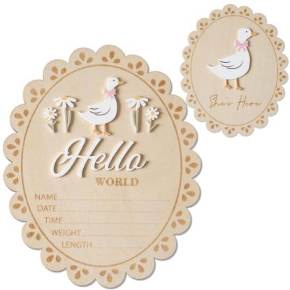 Picture of MEMOLEBIA Baby Announcement Sign, Hello World Newborn Sign for Hospital, Shes Here Card, Baby Announcements Ideas, Newborn Photography Props Double-Sided (HW1)
