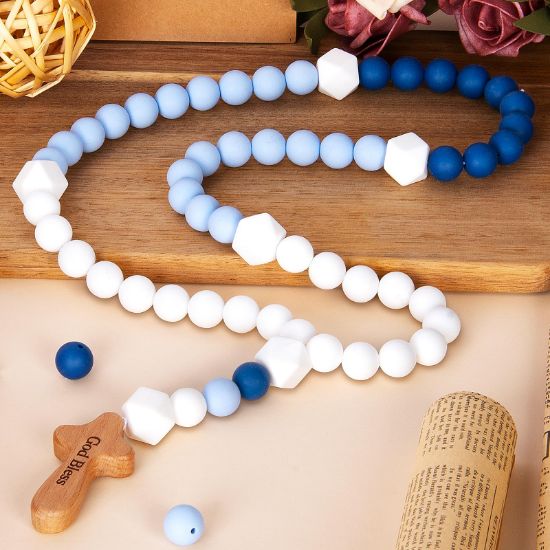 Picture of Silicone Baby Rosary with Cross, Baptism Gift Baby Rosary Teether for Boy Girl Kids, My First Rosary Catholic Religious Gifts Christian First Holy Communion Party Decorations, Blue