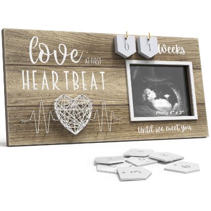Picture of Baby Sonogram Picture Frame with Countdown Weeks - Standard 4"x3" Ultrasound Photo - Pregnancy Announcements Ideas - Gender Reveal Baby-Shower Gift - New Mom Expecting Parents to Be Keepsake Gifts