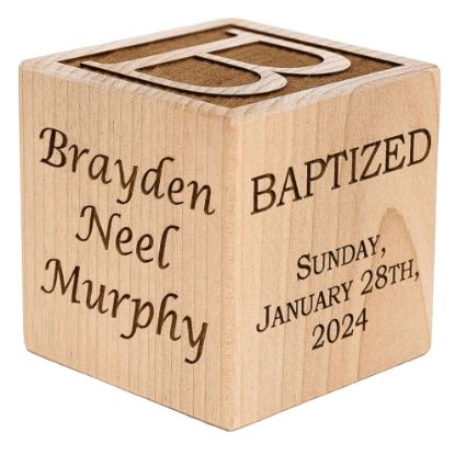 Picture of Personalized Baby Baptism/Dedication/Christening Wood Block, Choose From 3 Sizes, Baptism Gift Boy, Girl, Baby Dedication Gifts, Unique Baptism Gifts (2.5")