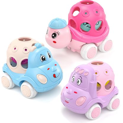 Picture of BeAndge Baby Girl Toys Gifts for 1 2 Year Old Girls, Pink Cars for Babies 6-12 12-18 Months, Push and Go Trucks for Toddlers, Soft Rattle Toys for One 1+ Infants First Birthday Easter Gifts