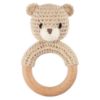 Picture of Joliecraft Safari Animals Wooden Baby Rattle Toys Stuffed Crochet Rattle with Teether Ring for Newborn, Beige Bear
