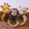 Picture of Joliecraft Safari Animals Wooden Baby Rattle Toys Stuffed Crochet Rattle with Teether Ring for Newborn, Beige Bear