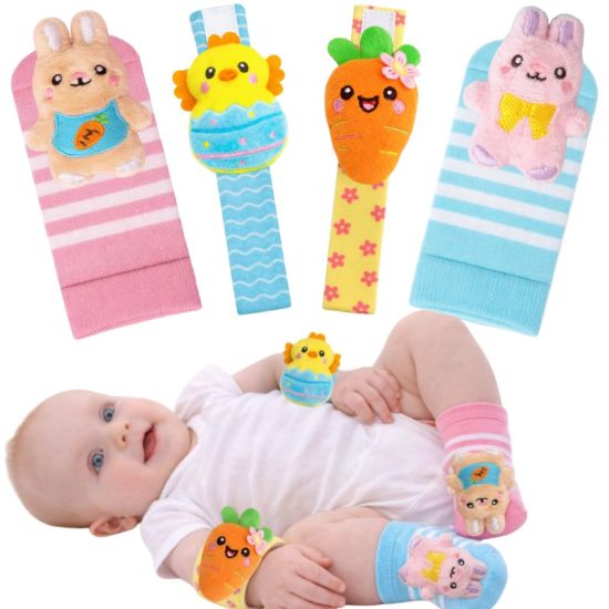 Picture of Easter Baby Wrist Rattle Socks and Foot Finder Set, Infant Girl Boy Toys for Babies 0-12 Months, Newborn Baby Shower Gifts Set