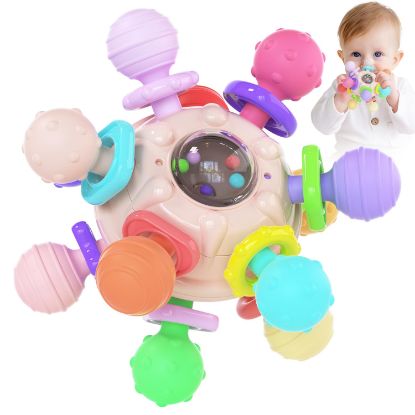 Picture of Cerberus Silicone Baby Teether, Montessori Sensory Toys, 0-12 Months, Pink & Multicolor, Teething Toys for Babies