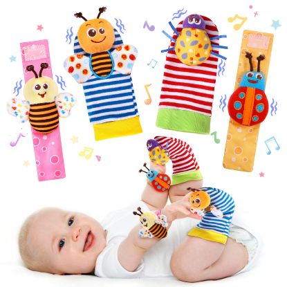 Picture of PADONISE Baby Wrist Rattle Socks and Foot Finder Set Baby Rattles Toys for 0-12 Month, Infant Girl Boy Toys for Babies 3-6 Months, Newborn Hand & Foot Toys for 0 to 9 Months, Baby Easter Gifts