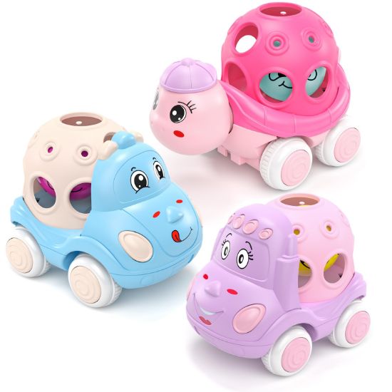 Picture of Baby Girl Toy Cars for Toddlers 1-3, Push and Go Rattle Cars for Baby Toy 6-9-12-18 Months, First Birthday Easter Gifts for 1 2 Year Old Girls, Infant Pink Friction Truck Set