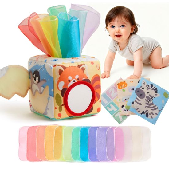 Picture of KILGICO Baby Tissue Box Toy for Babies 6-12 Months - Montessori Sensory Toys for Babies 1 Year Old - Boy Girl Shower Gifts 6 9 12 18 Months Old