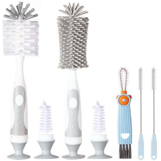 Picture of Ariseno 5-in-1 Baby Bottle Cleaner Set, Including Nylon & Silicone Bottle Brush, Cap, Straw & Nipple Brushes, BPA-Free (Grey)